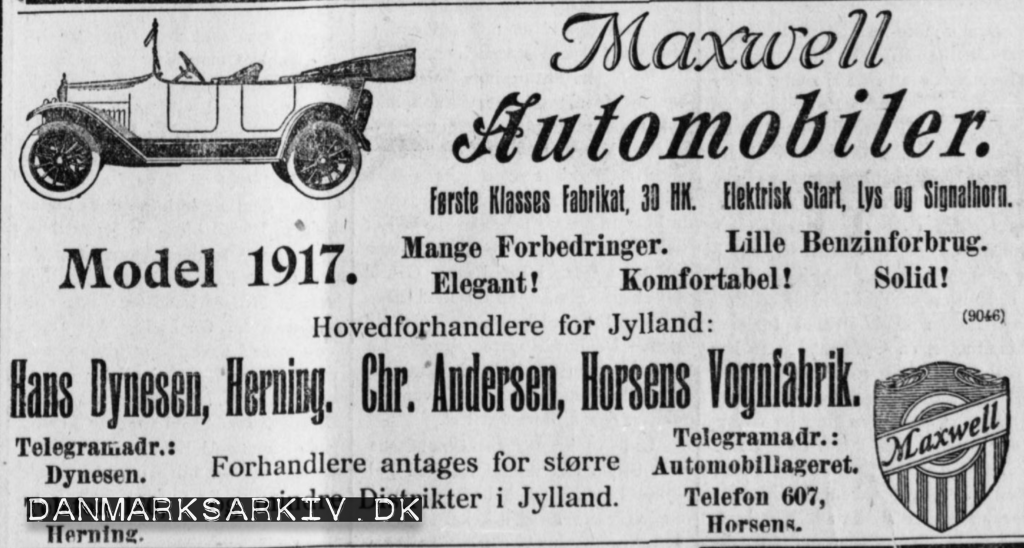 Maxwell Automobiler - Elektrisk Start, Lys og Signalhorn - Model 1917