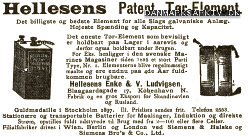 Hellesens Patenterede Tør-Element batterier - 1900