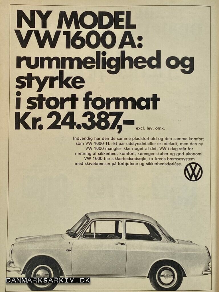 Volkswagen 1600 A - Rummelighed og styrke i stort format - 1968