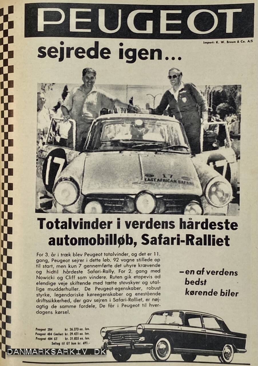 Peugeot sejrede igen - Totalvinder i verdens hårdeste automobilløb, Safari-Ralliet - en af verdens bedst kørende biler - 1968
