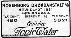 Rosenborg Brøndanstalt A/S - Grundlagt 1831 - Quinine - Tonic Water