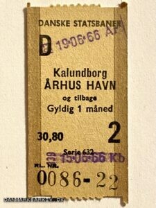 Danske Statsbaner - Billet Kalundborg Aarhus havn og tilbage - 19. juni 1966