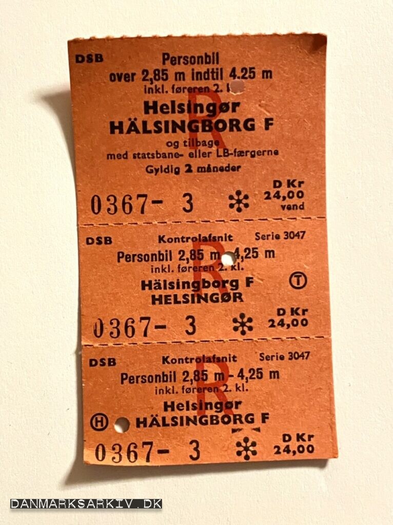 DSB billet med Personil fra Helsingør til Hälsingborg F og tilbage med statsbane- eller LB-færgerne