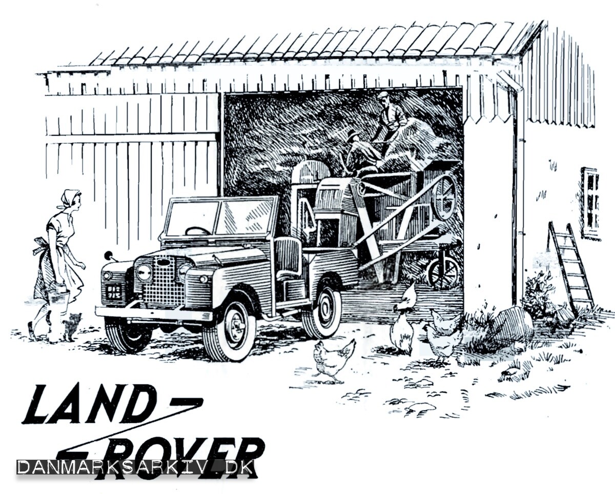 Land-Rover trækker tærskeværk - 1950'erne