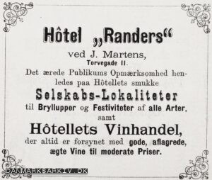 Hotel Randers - Det ærede Publikums Opmærksomhed henledes paa Hotellets smukke Selskabs-Lokaliteter til Bryllupper og Festiviteter af alle Arter
