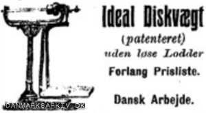 Vægtfabrikken Ideal - Ideal Diskvægt (patenteret) uden løse lodder - Forlang prisliste. Dansk Arbejde - 1911