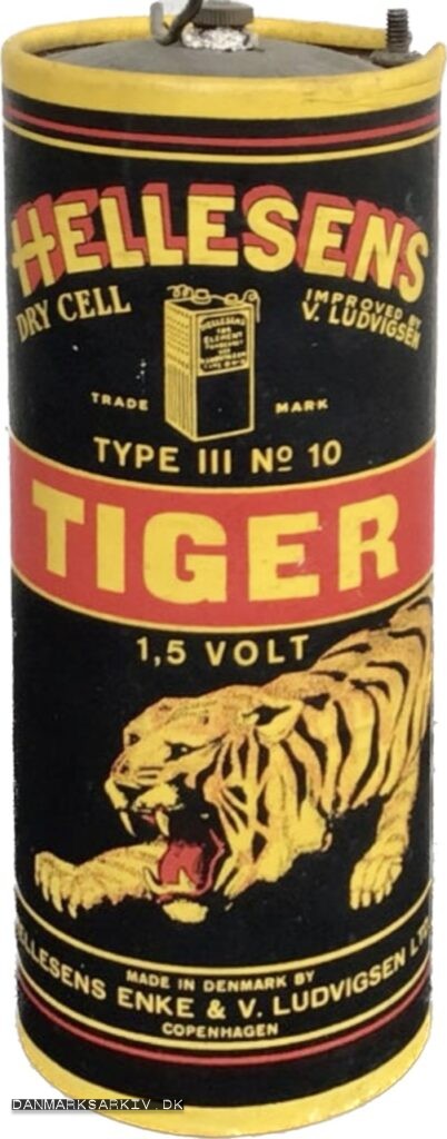 Hellesens Dry Cell Type III No 10 - Tiger Tørcelle batteri fra Hellesens Enke & V Ludvigsen