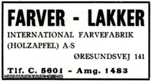 International Farvefabrik (Holzapfel) A/S - Øresundsvej 141 - Telefon Central 5601 - Amager 1483